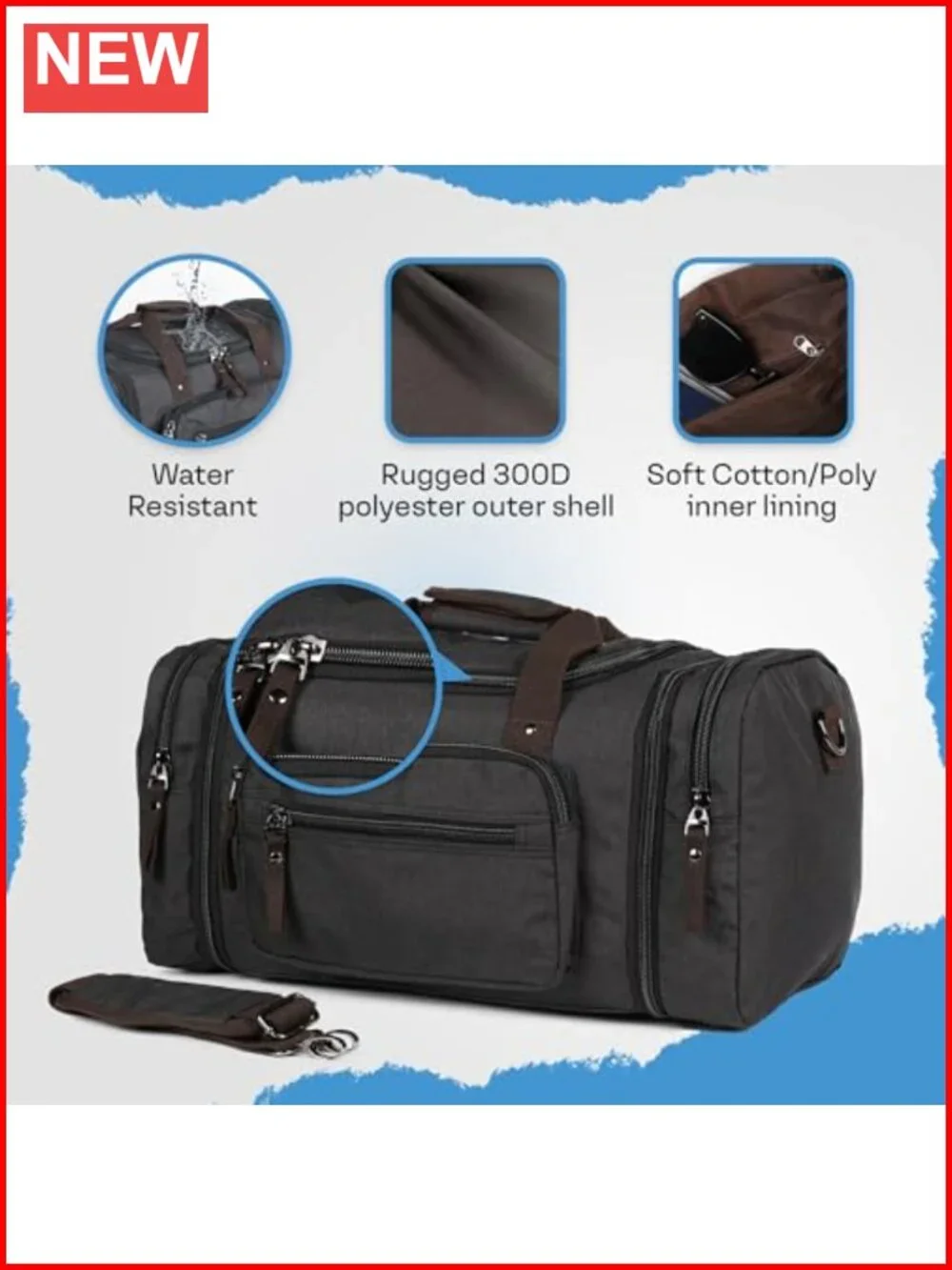 40L Expandable Carry On Duffle Bag with Pockets & Shoulder Strap